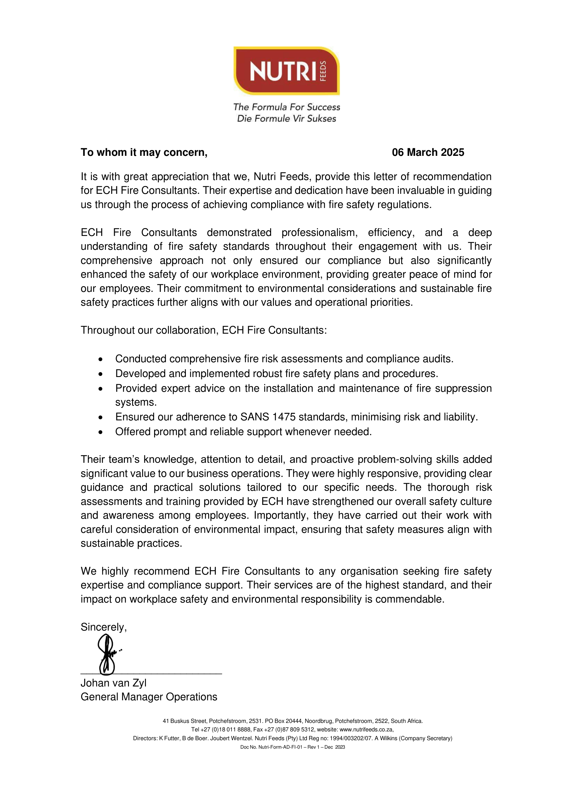 Nutri Feeds reference letter preview