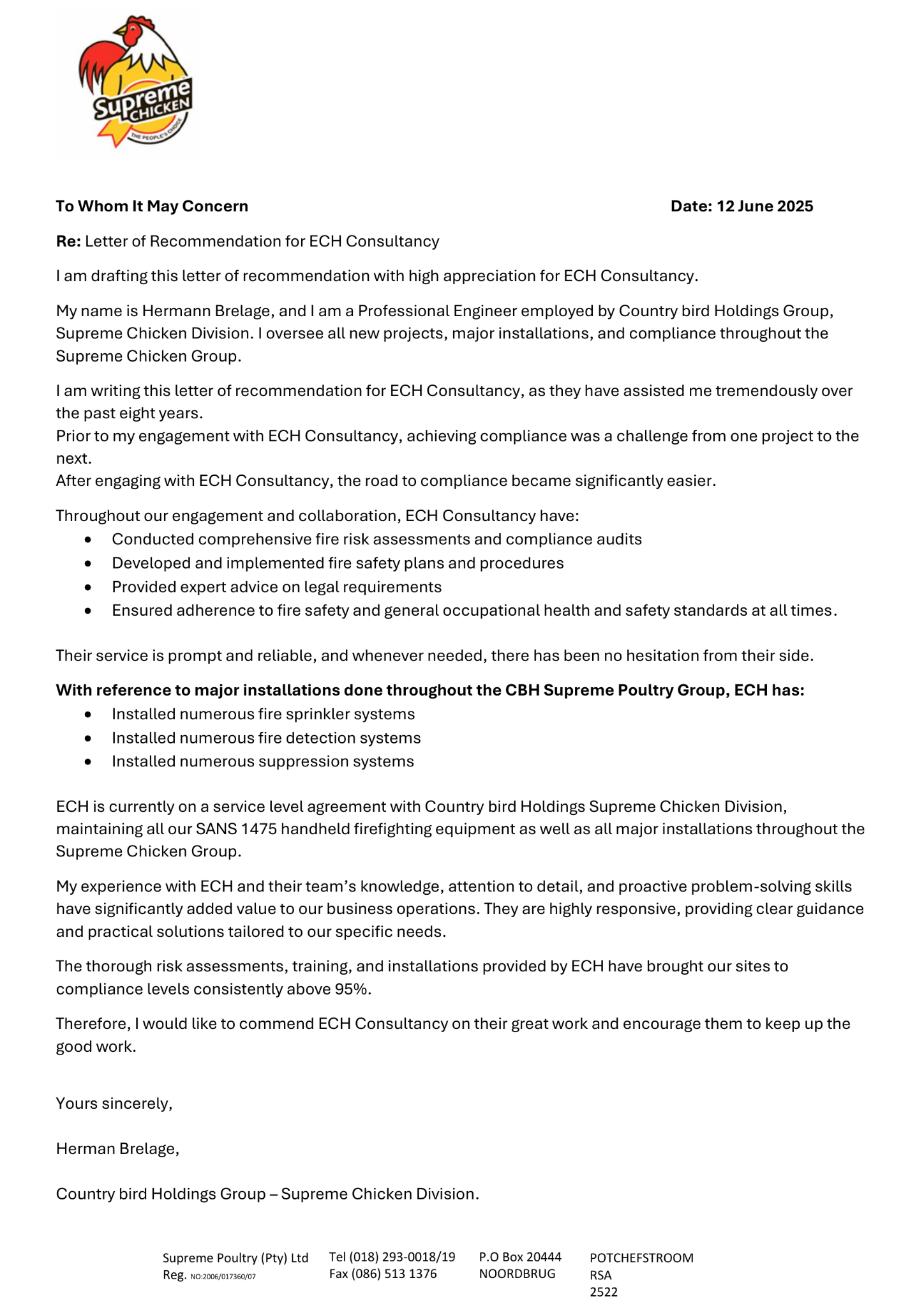 Supreme Poultry letter of recommendation preview